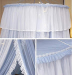VETHIN Princess Bed Canopy for Girls,Bed Canopy Curtain- Double Layer Sheer Mesh Dome Bed Curtain- Round Lace Princess Mosquito Net Tent with led Stars String Lights(Light Gray/White1)