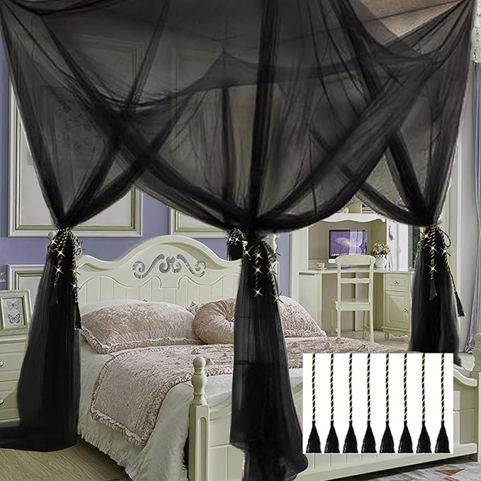 VISATOR Mosquito Net Bed Canopy,4 Corner Post Canopy Bed Curtains with 4 Hanging Hook,30ft Hanging Tether,4 Tassel Hanging Pendants and Storage Bag,Canopy Bed for Full/Queen/King Size