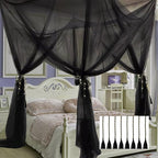 VISATOR Mosquito Net Bed Canopy,4 Corner Post Canopy Bed Curtains with 4 Hanging Hook,30ft Hanging Tether,4 Tassel Hanging Pendants and Storage Bag,Canopy Bed for Full/Queen/King Size
