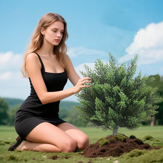 Artificial Topiary Cedar Tree 28 inch Faux Little Bush Cedar Tree UV Resistant Shrub Potted Artificial Plant for Outdoor Indoor Front Porch Garden (2 Pack)