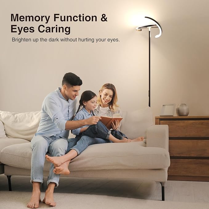 FIMEI Split Floor Lamp Modern LED Rotatable Floor Lamp, Eye-Protection Reading Standing Lamp with Stepless Dimming and 3000K-6000K Color, Separately Rotatable Design, Black