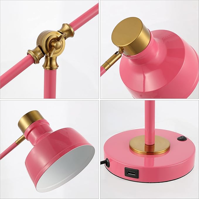 JONATHAN Y JYL7124D Allegra 18.5" Adjustable Cantilever LED Task Lamp, USB Charging Port, Classic, Coastal, Industrial, Farmhouse, Traditional for Bedroom, Living Room, Office, Pink/Brass Gold