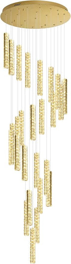 Large Crystal Chandeliers 130inches Long Spiral Staircase Chandelier for High Ceiling Foyer Entrance Modern LED Dimmable Chandelier 25-Lights Gold