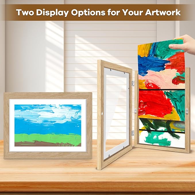 1 Pack Kids Artwork Frames 10x12.5 Inch Changeable Kids Art Frame with Front Opening for Art Display, Horizontally Vertically Wall Mount for Kids Drawing & School Projects (Wood)