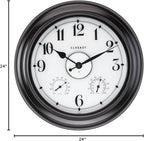 CLXEAST 24 Inch LED Self-Illuminated Outdoor Metal Clocks Waterproof, Large Lighted Outdoor Clock with Temperature and Humidity,House Warming Gifts New Home,Oil Rubbed Bronze Black