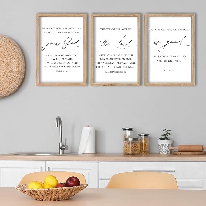 FZMHASLWW The Lord Your God Is Good Sign Bible Verses Wall Decor 16"X11" Set of 3 Christian Scripture Prayer Inspirational Motivational Quotes Family Framed Wall Art (Wood)