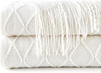 inhand Knitted Throw Blankets for Couch and Bed, Soft Cozy Knit Blanket with Tassel, Off White Lightweight Decorative Blankets and Throws, Farmhouse Warm Woven Blanket for Men and Women, 60"x80"