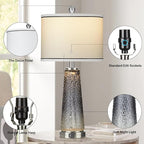 Glass Table Lamp Set of 2, 26" Modern Table Lamps with USB A+C Ports & AC Outlet, Touch Control Bedside Nightstand Lamp with LED Night Light for Living Room Bedroom Home Decor Black(4 Bulbs Included)