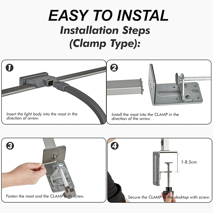 G Keni 3400 Lumen Architect Desk Lamp with Clock for Home Office, 31.5″W x 27″H, Ultra Bright Auto-Fill Brightness Desk Lamps with Timer, Gooseneck Touch LED Light for Work/Study/Read (Clamp)