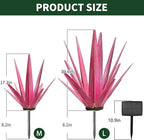 Large Tequila Rustic Sculpture, Rustic Metal Agave Plants for Outdoor Patio Yard, Home Decor Hand Painted Metal Agave Garden Yard Statue, Outdoor Lawn Ornaments (Rose Red - L (W/Solar Light))
