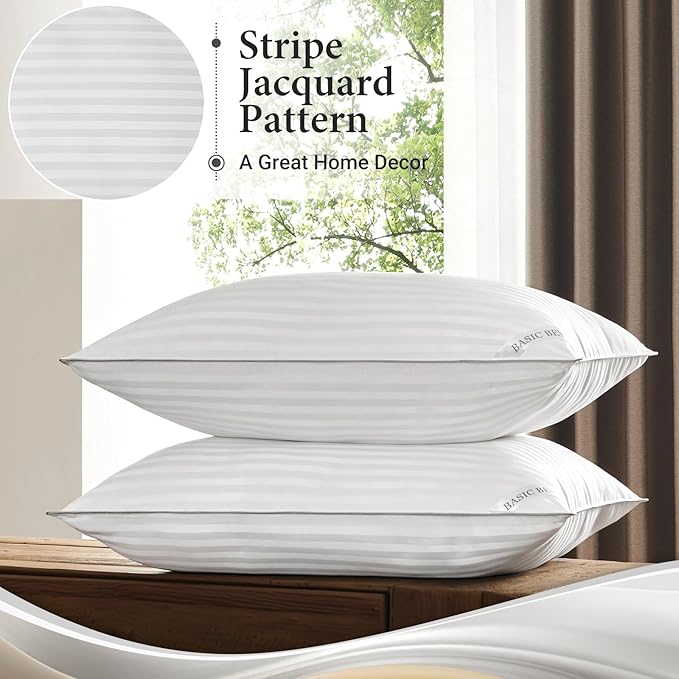 Basic Beyond Standard Pillows Set of 2 - Down Alternative Pillows for Sleeping, Soft 20 x 26 Inches Pillows Standard Size Set of 2 for Back, Stomach or Side Sleepers