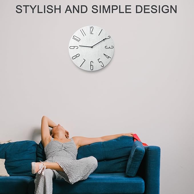 Wall Clock, Silent Clock, Wall Clocks Battery Operated， 12 inch Modern Wall Clock, Suitable for Offices, Living Rooms, Kitchens, Homes, Schools (White Without Second Hand)