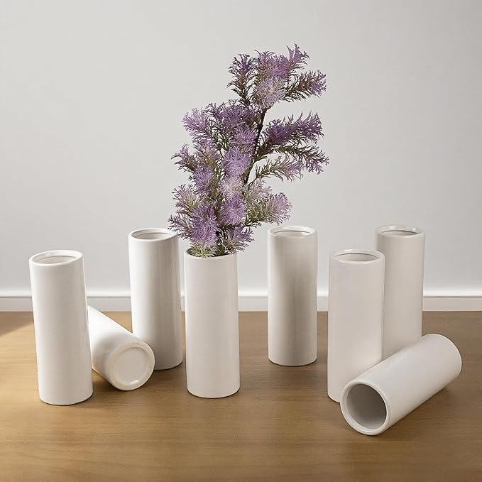 Modern White Ceramic Vase Set of 10 for Living Room Bedroom 7.08'' Minimalist Fresh Small Flower Vases for Bouquet Fake Plant Home Decor Office Fireplace Centerpieces Nordic Style 10 Pack