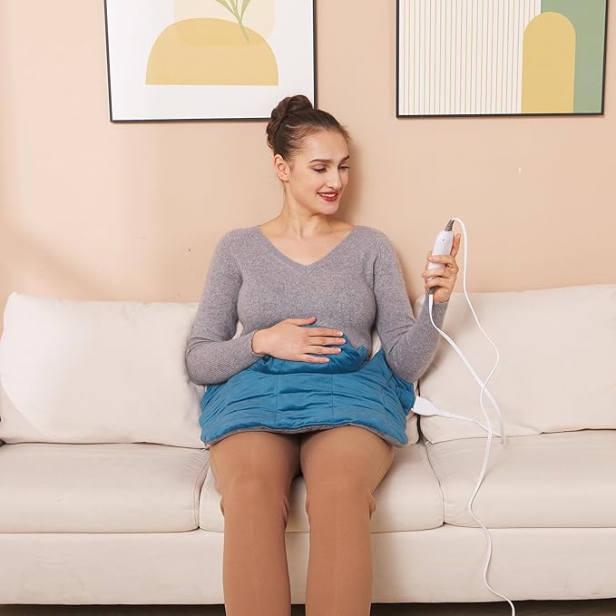 Ruqiji 19" x 24" Weighted Neck&Shoulder Heating Pad, 2.5lbs with 12 Temperature Settings&Countdown timer,Pain Relief for Neck/Shoulders/Menstrual Pain, Christmas Gifts for Women Men Mom Dad(Gray/Blue)