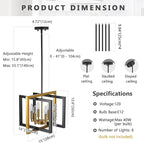 ANKYLHUA Black Gold Chandelier,6-Lights Ceiling Light Fixture E12,Adjustable Hight Pendant Lights Kitchen Island,Chandeliers for Dining Room,Bedroom,Entryway,Foyer