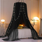 VETHIN Double Layer Princess Round Dome Canopy Bed Curtain for Girls Adults,Children Dreamy Mosquito Net,Cute Bedroom Decoration Castle Play Tent Reading Nook Canopies(Dome-Double Black)