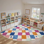 jinchan Kids Rug for Classroom 8ft Radius Corner Washable Area Rug Modern Colorful Quarter Circle Rug Soft Non-Slip Carpet for Nursery Playroom Daycare Reading Nook Living Room Berries on Cream