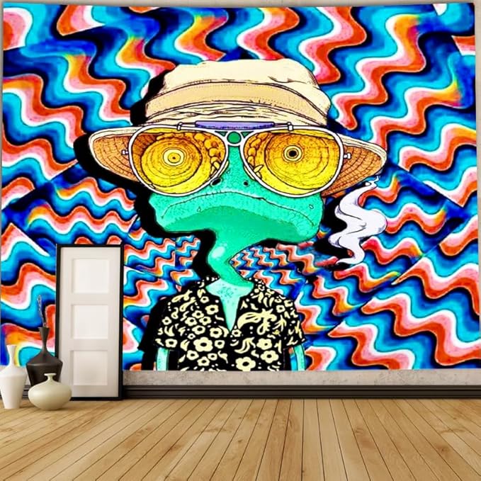 ADDWel Blacklight Frog Tapestry, Hippie Alien Tapestry Glow In The Dark, UV Reactive Black Light Upright Posters Wall Hanging for Bedroom Dorm Living Room Backdrop Decor