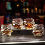 12 oz Hand Blown Crystal Whiskey Glasses Set of 4, Unique Cognac Glass, Heavy Thick Bottom Bar Glass for Scotch Bourbon Rum Gin Water Cocktail,Gifts Men Gifts Ideas