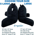 ComfortSpa Reading Pillow for Bed Adult Size, Back Rest Pillow with Arms, Pockets, Washable Cover; Use as Back Pillow for Bed Sitting Up for Bedrest or Relief from GERD Heartburn (Large Black)