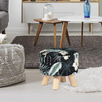 Asense Round Small Footrest Ottoman Velvet Fabric Padded Footstools with Anti-Slip Wooden Legs, Patterns Black