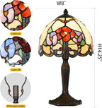 TL0010 Tiffany Lamp Rose Flowers Design Stained Glass Table Lamp 8" D x 14.25" H for Living Room Bedroom Bedside Nightstand Home Office, LED Buld Included (Rose Flower)