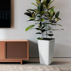 Worth Garden 2-Pack 22" H. White Square Tapered Planter with Inside Pots - Plastic Plant Pots for Indoor Outdoor - Modern Wavy Finish Decorative Flower Pots for Front Porch Containers Patio Deck