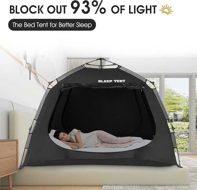 Bed Tent Bed Canopy Full Size,One-Click Bed Tents Breathable Privacy Sleep Tent with 3 Large Doors for Kids and Adult