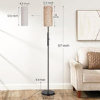 PARTPHONER Boho Floor Lamp for Living Room with 3 Color Temperatures LED Bulb, Standing Lamp Tall Lamp Reading for Bedroom, Office, Kids Room (9W LED Bulb, Rattan & Fabric Shades Included)