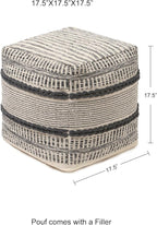 REDEARTH · Tufted Pouf Ottoman with Filler Textured Storage Cube Bean Bag Pouffe Footrest for Living Room, Bedroom, Nursery, Kidsroom; 100% Cotton (17.5"X17.5"X17.5", Chevron Gage)