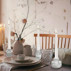 Double Sided Vintage Ribbed Taper Glass Candle Holders,Tea Candle Holder for Table Centerpieces, Wedding Decorations and Dinner Parties (Clear, 3 PCS)