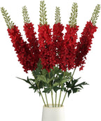 6PCS Delphinium Artificial Flowers 29.5" Realistic Red Silk Flowers Faux Snapdragon Flowers Long Stem Fake Hyacinth for Tall Vase Wedding Home Garden Decor (Red)