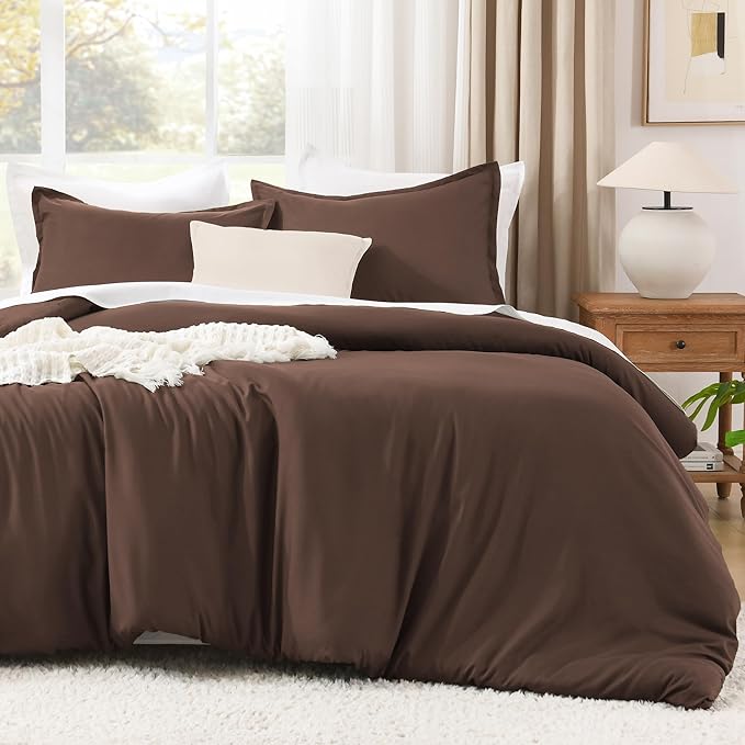 Litanika Brown Comforter Set California King Size, 3 Pieces Cal King Lightweight Solid Bedding Comforter Set, All Season Fluffy Bed Set (104x96In Comforter & 2 Pillowcases)