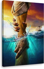 Framed Jesus Christ Canvas Wall Art The Hand of God Jesus Reaching Into Water Christian Painting Prints Biblical Wall Decor Religious Room Decor for Church Prayer Room Schools Hospitals 16" x 24"