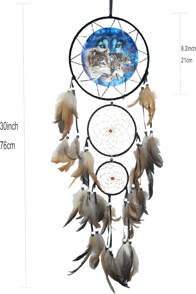 Remorelt Wolf Eagle Bear Dream Catcher Bedroom Wall Decor, Christmas Home Decoration, Room Accessory, White Moon Feather Decoration - Unique Home Craft Wall Pendant (DC07 8Inch 3D Wolf)