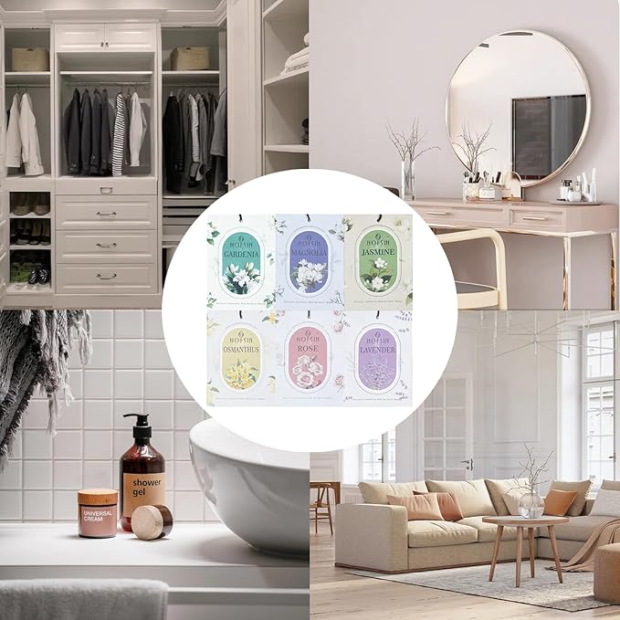12 Packs Fragrance Bags with Hanging Strings, Air Freshener Deodorizer for Closet and Drawer,6 Scents Option- Lavender,Magnolia,Jasmine,Rose,Osmanthus,Gardenia (Magnolia)