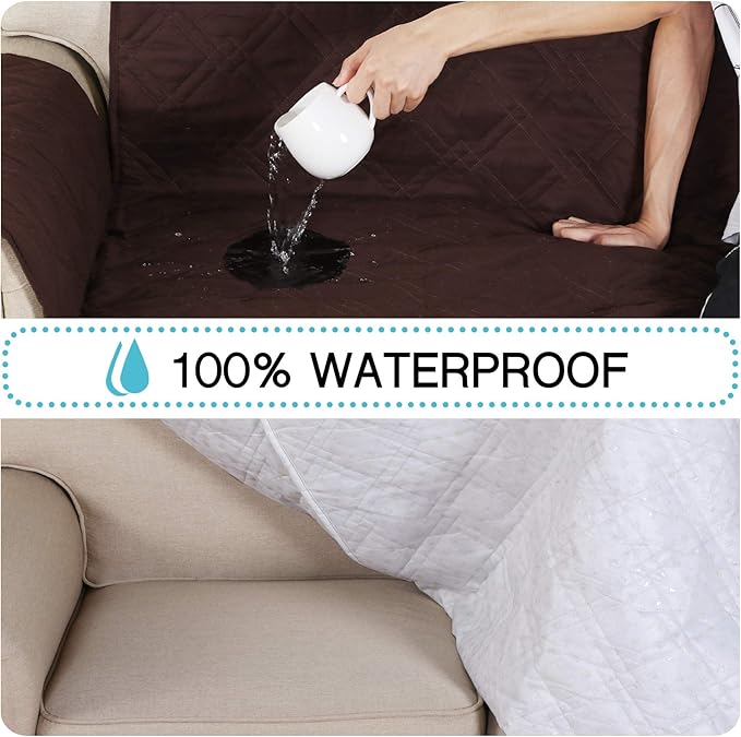 Flamingo P 100% Waterproof Sofa Cover for Living Room Premium Quilted Furniture Protector Sofa Slipcover for Couch Covers Non Slip Great for Pets (Seat Width Up to 54") Brown