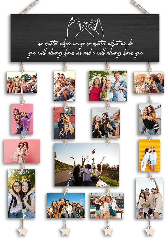 Orchroma Friends Picture Frames Collage Wall Decor,Long Distance Friendship Gifts,Friends Photo Picture Board,Hanging Photo Display with Clips,Home Liveing Room Dorm Bedroom Wall Decor(Black)