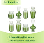 Hewory Small Ribbed Glass Bud Vases Set of 8 Green Flower Vase Centerpieces - Modern Minimalist Cute Mini Decorative Bulk Vases for Wedding Bridal Shower Birthday Party Events Dining Room Table Decor