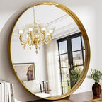 48 Inch Round Bathroom Mirror - Wall Mounted Circle Mirror with Metal Frame, Modern Mirror Suitable for Bathroom, Vanity, Entryway, Living Room, Wall Decor,Gold