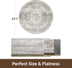 AMOAMI-6FT Round Rug-Rugs for Living Room-Vintage Soft Grey Rugs for Bedroom-Non Slip Circle Rug-Machine Washable Rug for Dining Room Living Room Bedroom Office Under Table