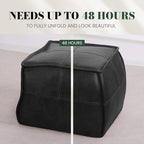 Genuine Leather Square Pouf Ottoman Footstool for Living Room, Bedroom, Indoor (Black)