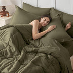 JOLLYVOGUE California King Comforter Set, Ultra-Soft Bed in a Bag Cal King Size 7 Pieces, Oeko-TEX Certified Bedding Set with Down Alternative Comforter, Sheets, Pillowcases & Shams, Olive Green