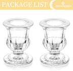 Romadedi Glass Taper Candle Holders - Clear Small Candlestick Holder Bulk, Thicker Glass Candle Sticks Set for Wedding Christmas Party Dining Table Table Centerpiece Decor, 2Pcs