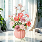 Artificial Flowers, Fake Flowers in Vase, Silk Flowers with Ceramic Vase, Faux Flowers Arrangement for Homes, Restaurants Decoration Dining Table Centerpiece Decor (Pink)
