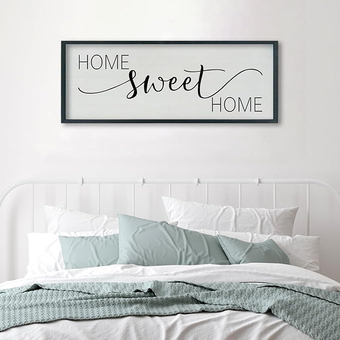 SRSZHIYUE Home Sweet Home Sign 40"x15" for Farmhouse Rustic Large Family Living Room Over Couch Modern Horizontal Wall Decor, Wood Framed Plaques Art Decorative (Black)