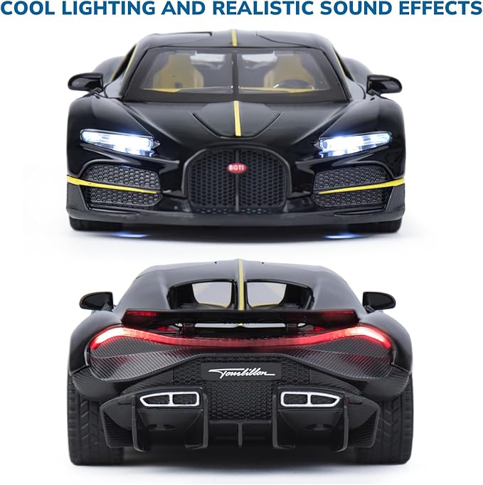 Car Toys for Boys 1 32 Diecast Cars Collectibles Car Model Kit,Metal Toy Car for Boys and Girls,Pull Back Cars with Lights and Sounds,Cars for Kids Ages 3-5（Black）