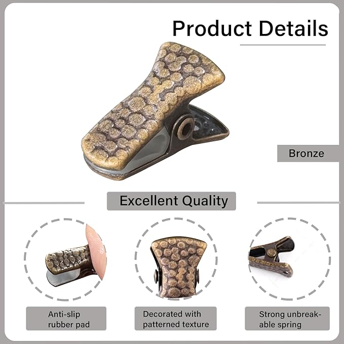 35 Pack Mini Metal Alligator Clips for Crafts Non-Slip Silicone-Coated Retro DIY Badge Small Spring Clips (Bronze)