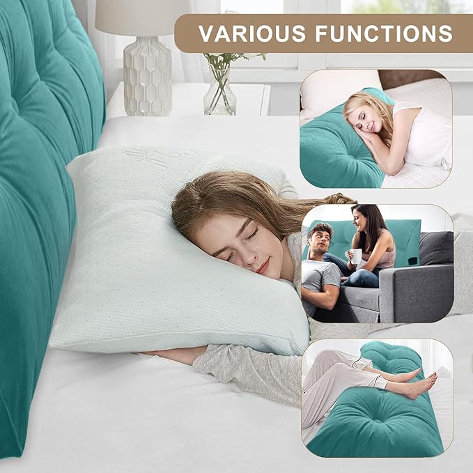 Large Triangular Headboard Pillows Long Backrest Positioning Support Bolster Cushion for Daybed Fluffy Quality Plush Body Wedge Pillow with Removable Cover(Light Blue-Cal King-71x8x20 in)