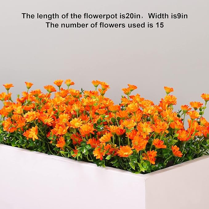 alyptus 8 Bundles Artificial Flowers for Outdoors Faux Mums UV Resistant Plastic Fall Plants Fake Greenery Orange Daisy Bulk for Home Gardenr Window Box Pathway Plante Wedding Decor (Orange)